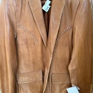 NWT Scully Buttersoft Tan Leather Blazer with Stitch Detailing